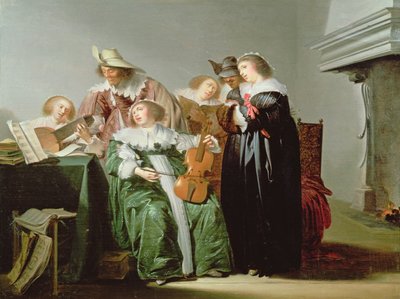 Figures élégantes faisant de la musique dans un intérieur - Pieter Codde